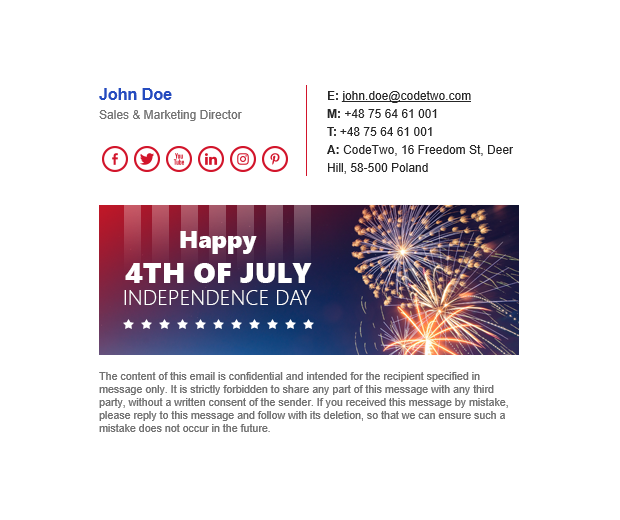 Happy 4th of July email signature template – Celebration time