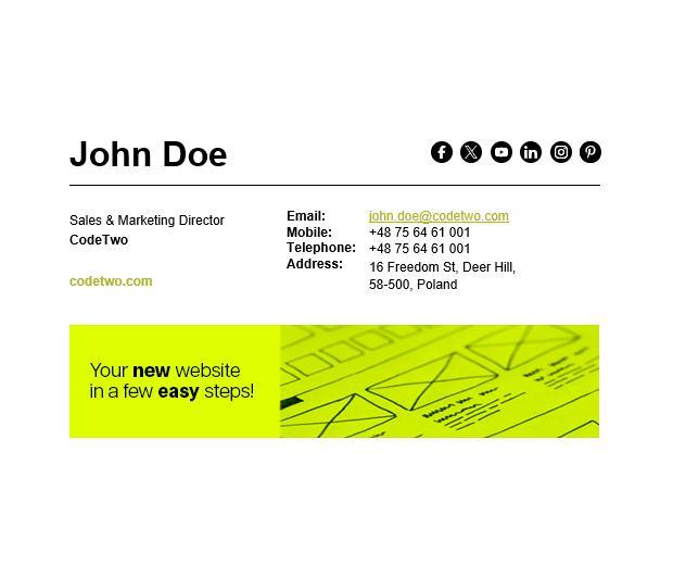 Black social media icons for an email signature