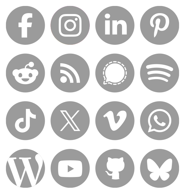 Grey social media icons with solid round background