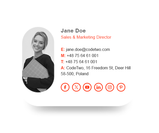 Personal business card with red social media icons