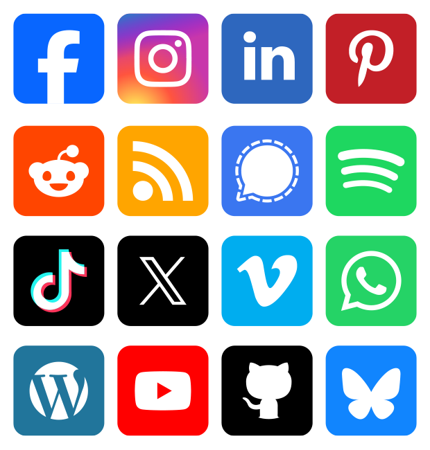 Social icons with solid square background and rounded borders
