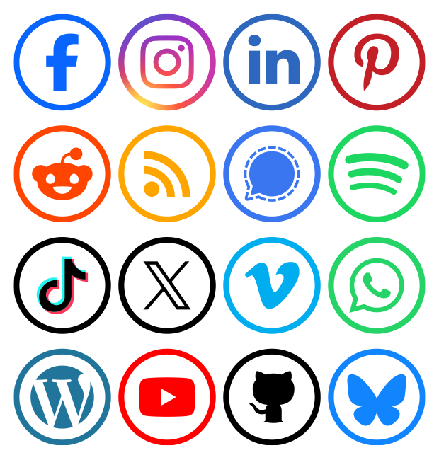 Social media icons with transparent background and circle border