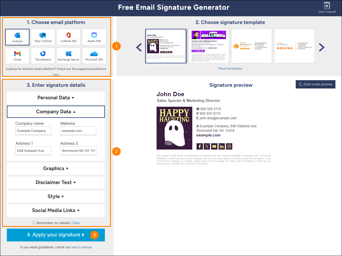 How to customize an email signature template at mail-signatures.com