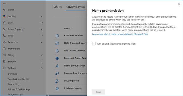 Unlock name pronunciationin in M365 admin center