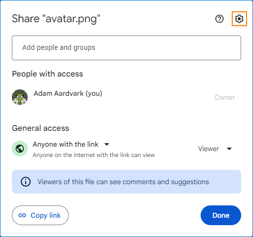 Google Drive the right image sharing settings