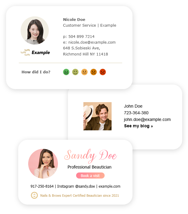 Samples of various email signature types