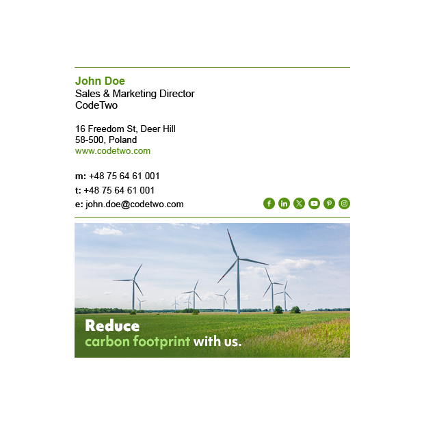 Email signature that promotes reducing carbon footprint initiatives