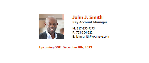 Upcoming out of office period in internal email signatures