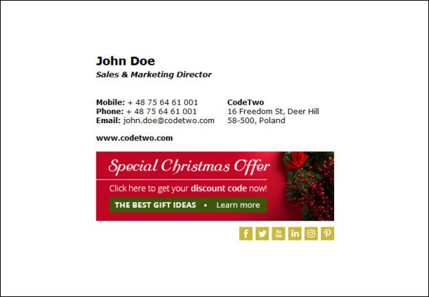Signature template with a Special Christmas Offer banner
