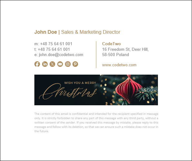 Signature template with a sparkling & golden Christmas banner