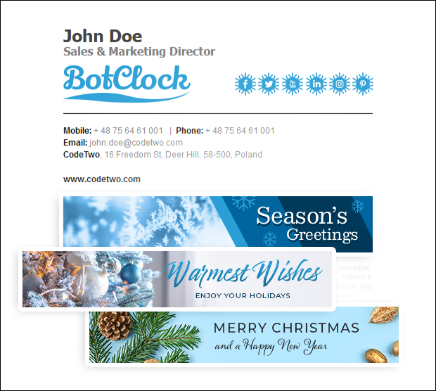 Signature template with blue Christmas banners