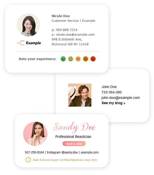 Samples of various email signature types