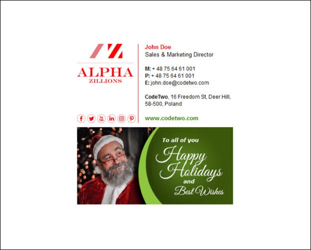 Signature template with a Happy Holidays banner