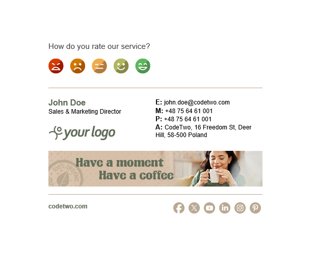 Organic email signature template with customer satisfaction survey example