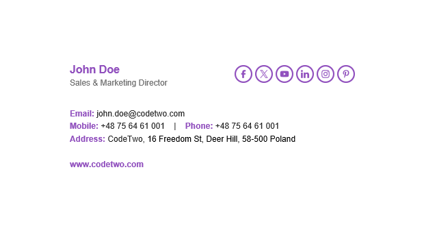 Sample minimalist email signature – purple appeal