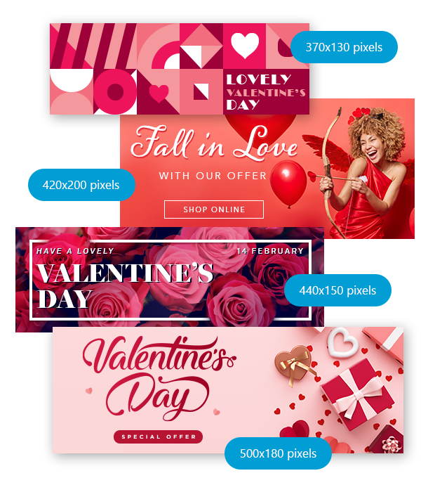 Set of free to use Valentine's Day themed advertising banners for email signature templates