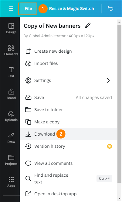 How to download updated banners from the Canva web app