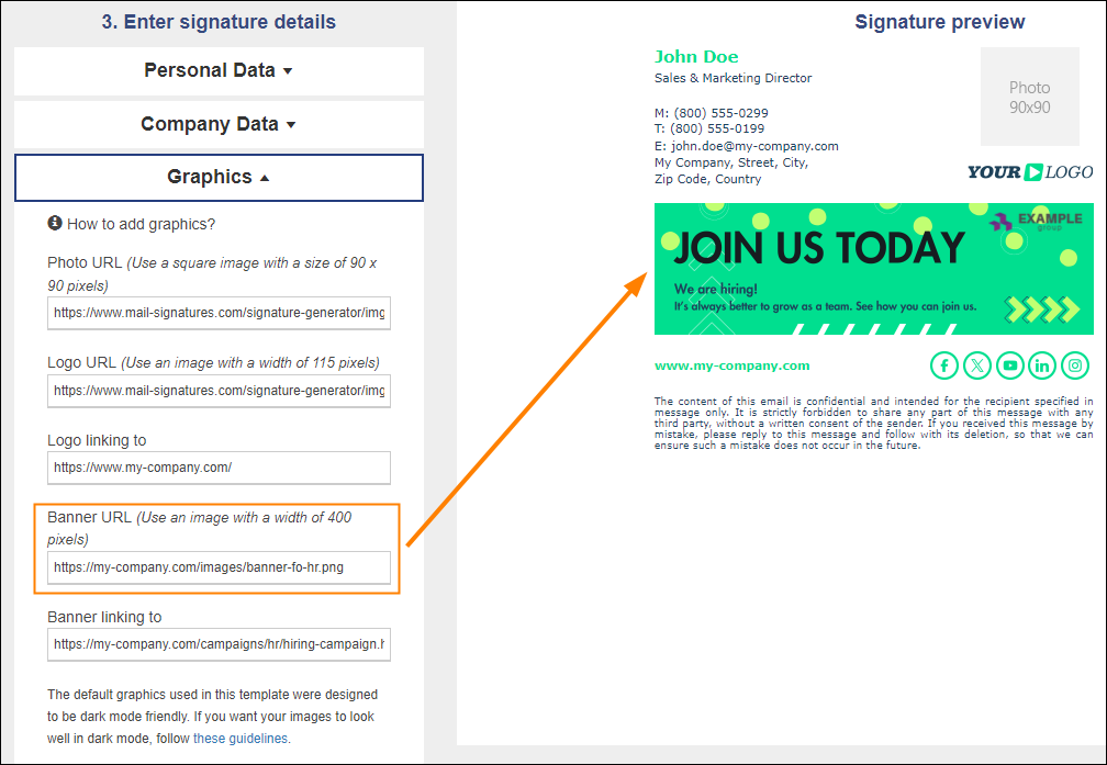 Insert Canva-updated banner in the free email signature generator
