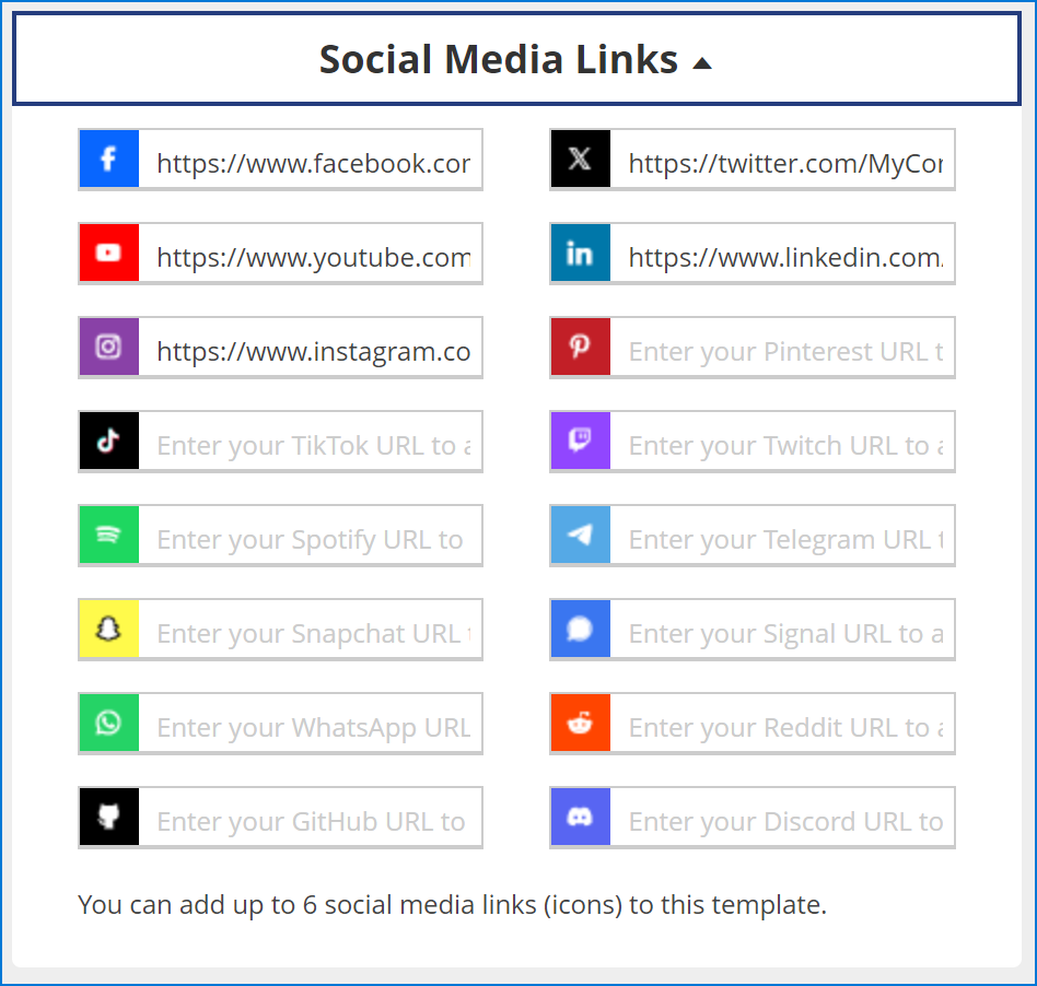 Add social media links in the free email signature generator