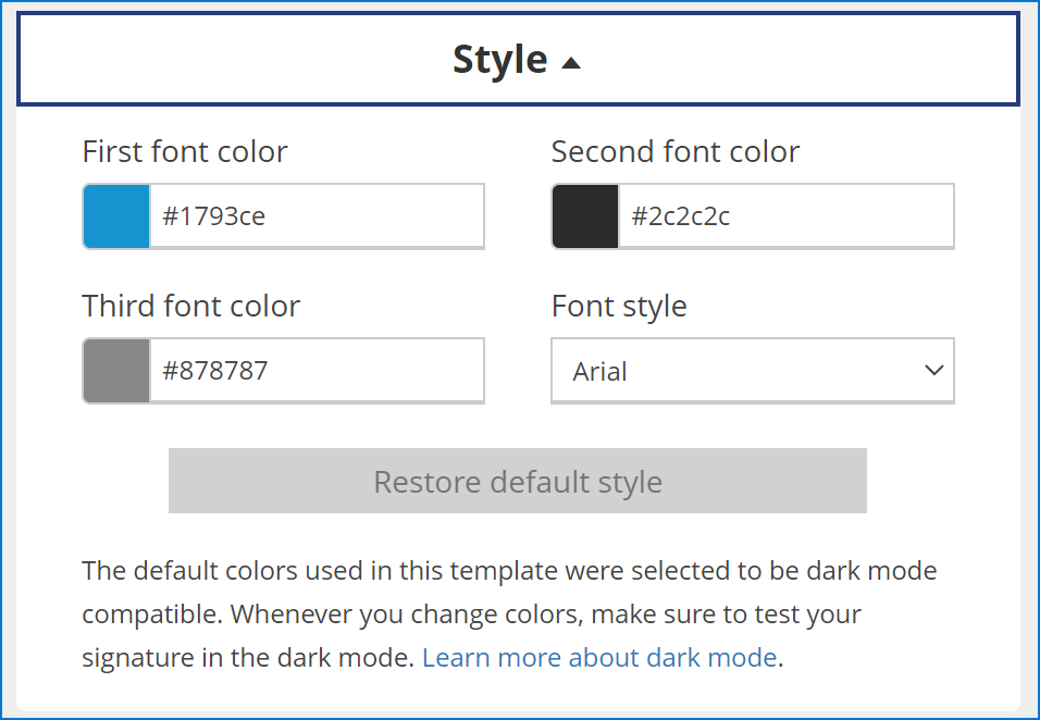 Email signature generator - change style