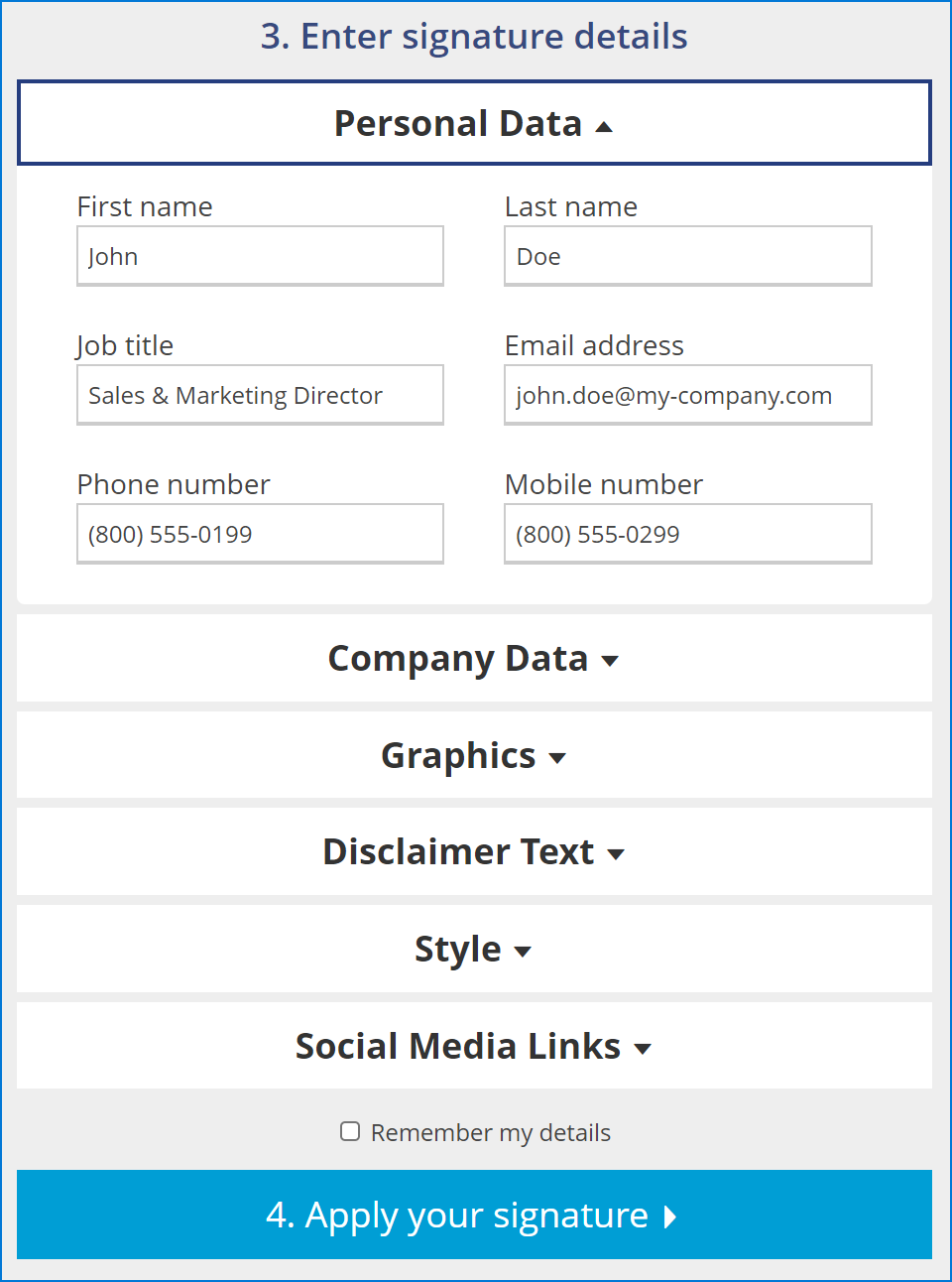 Enter your email signature details