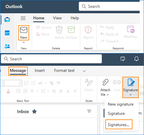 New Outlook for Windows signature settings