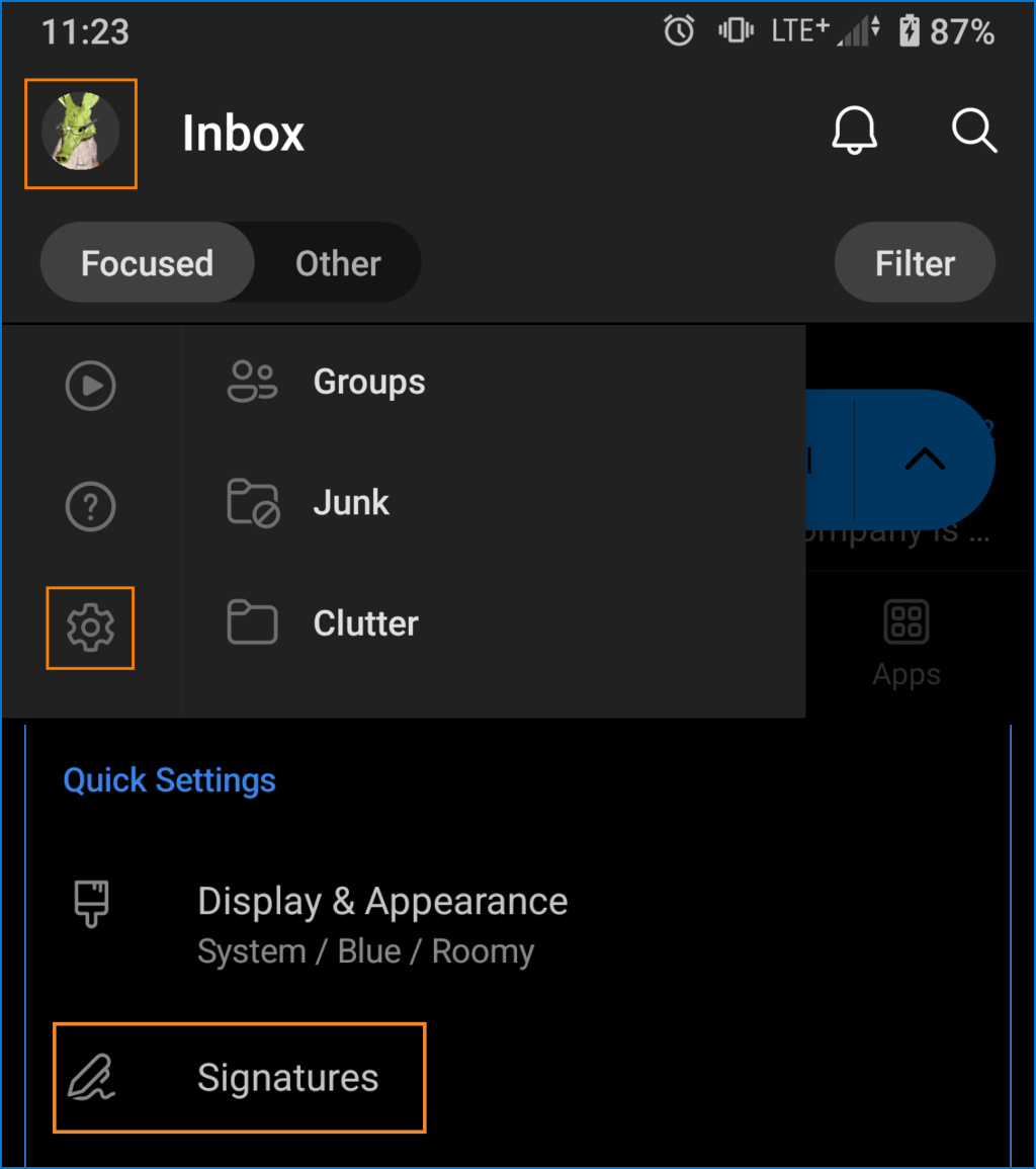 Outlook for Android signature settings