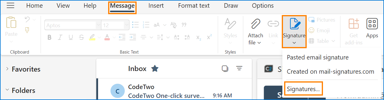 Outlook on the web signature settings