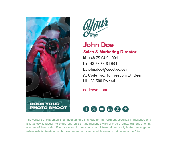 Photoshoot - a great email signature example