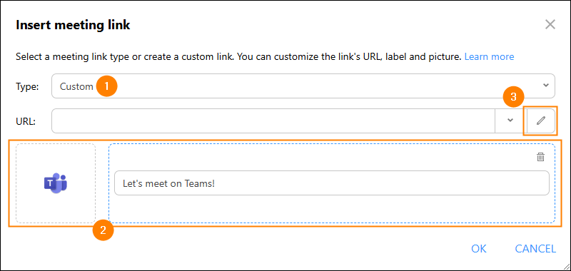 Configuring Microsoft Teams meeting link