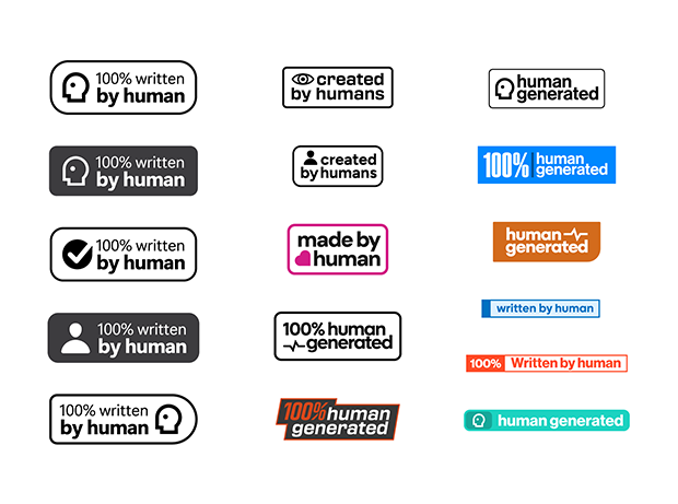 Written by Human blog image - badge set