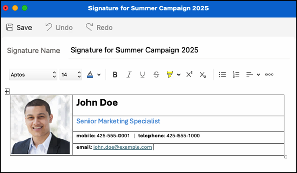 Adding contact details to your email signature design