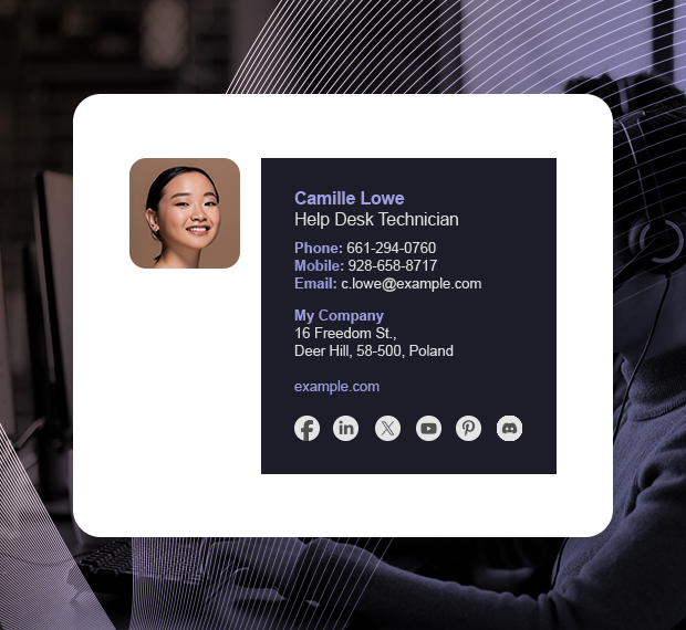Email signature with a photo and background color.