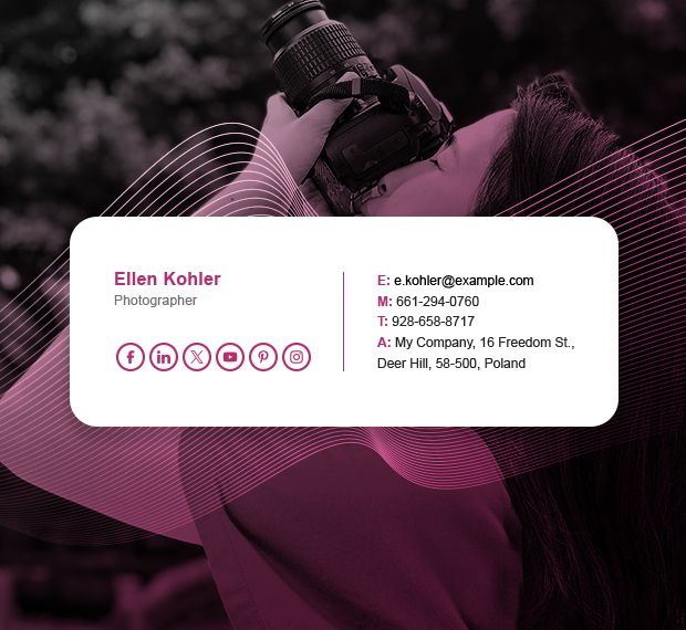 Minimalist email signature with social media links.