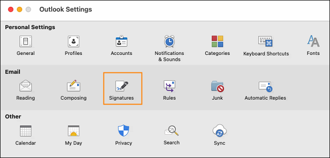 Access Signature settings in Outlook for Mac