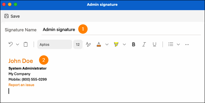Signature editor in Outlook for Mac