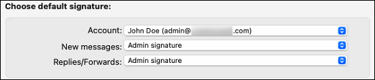 Choosing the default signature in Outlook for Mac.
