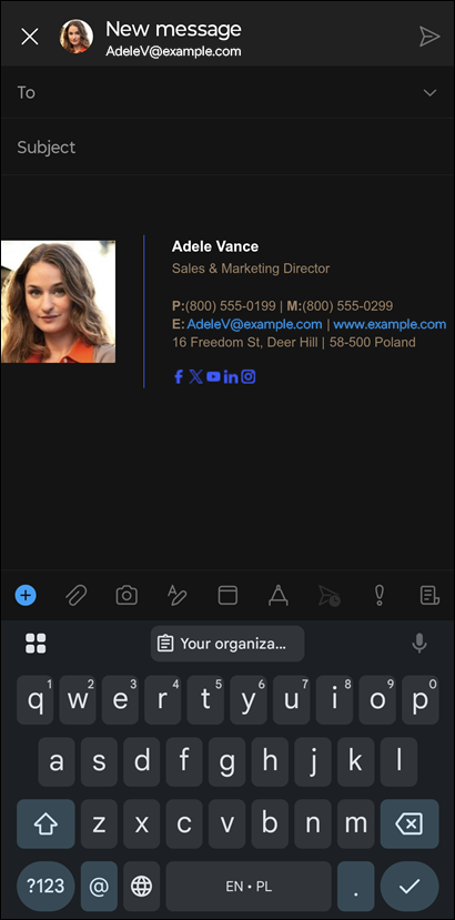 A perfect automatic email signature in Outlook for Android