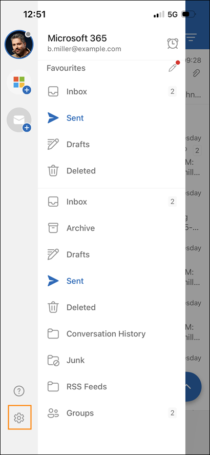 Accessing settings in Outlook for iOS