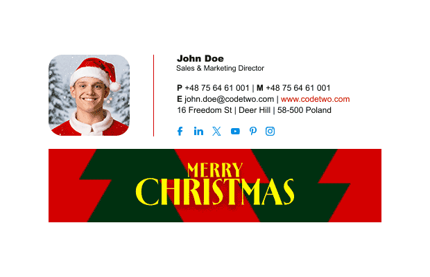 Email signature with a buzzing Merry Christmas banner.