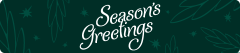 Evergreen festive banner with holiday wishes.