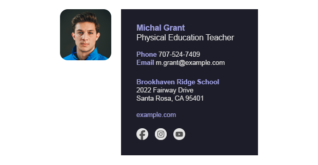 Teacher email signature example - personal background